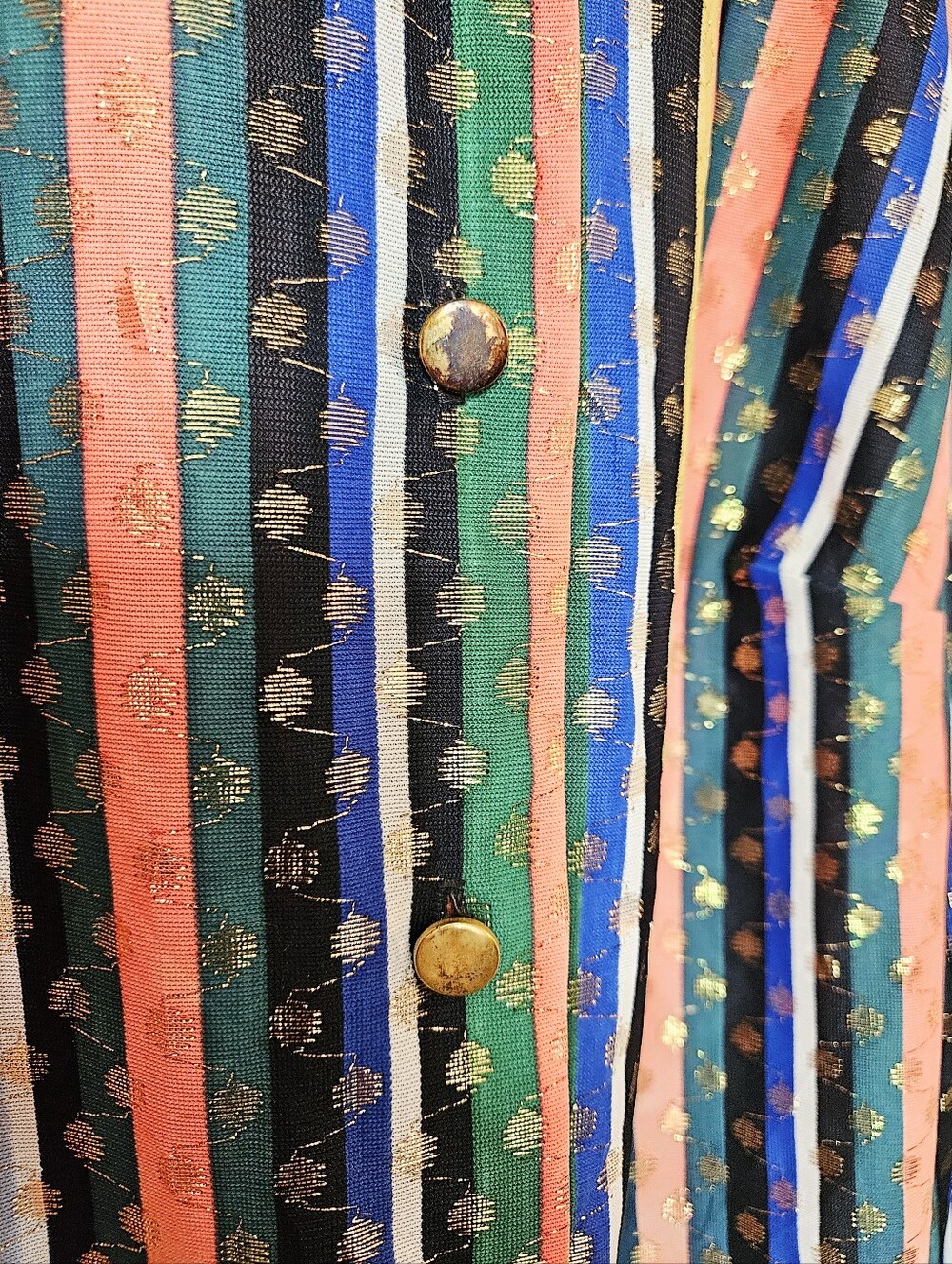 Vintage 70s Dagger Collar Rainbow And Gold Metallic Stripe Blouse Medium - Picture 16 of 16